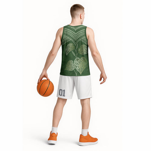 Green New Zealand Kawakawa Maori Ngaru Basketball Jersey