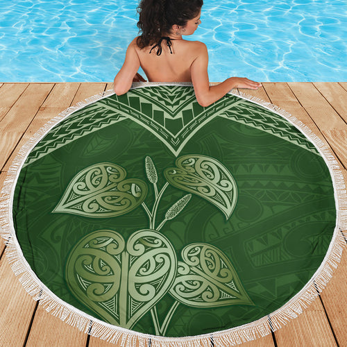 Green New Zealand Kawakawa Maori Ngaru Beach Blanket