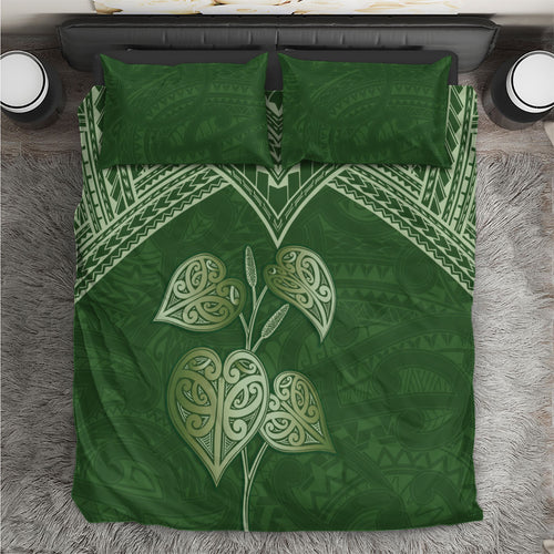 Green New Zealand Kawakawa Maori Ngaru Bedding Set