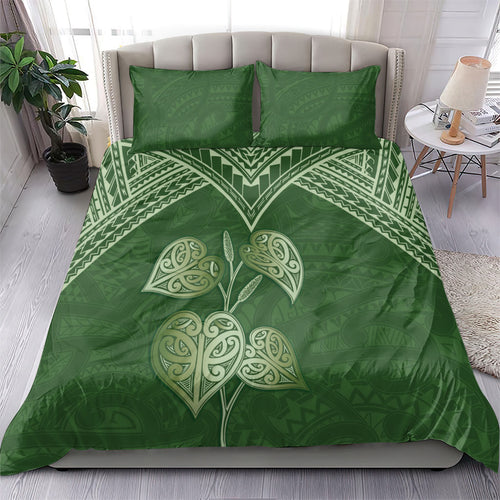 Green New Zealand Kawakawa Maori Ngaru Bedding Set