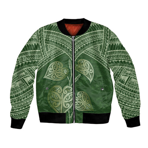 Green New Zealand Kawakawa Maori Ngaru Bomber Jacket