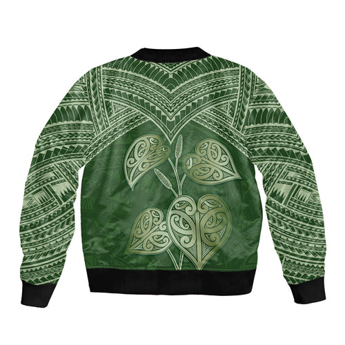 Green New Zealand Kawakawa Maori Ngaru Bomber Jacket