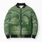 Green New Zealand Kawakawa Maori Ngaru Bomber Puffer Jacket