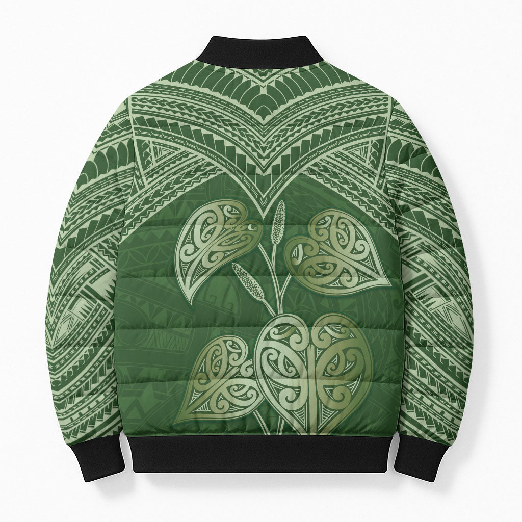 Green New Zealand Kawakawa Maori Ngaru Bomber Puffer Jacket