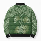 Green New Zealand Kawakawa Maori Ngaru Bomber Puffer Jacket