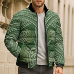 Green New Zealand Kawakawa Maori Ngaru Bomber Puffer Jacket