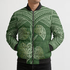 Green New Zealand Kawakawa Maori Ngaru Bomber Puffer Jacket