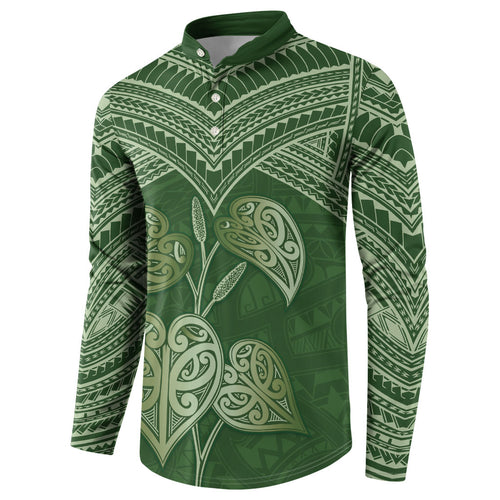 Green New Zealand Kawakawa Maori Ngaru Button Sweatshirt
