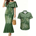 Green New Zealand Kawakawa Maori Ngaru Couples Matching Mermaid Dress and Hawaiian Shirt