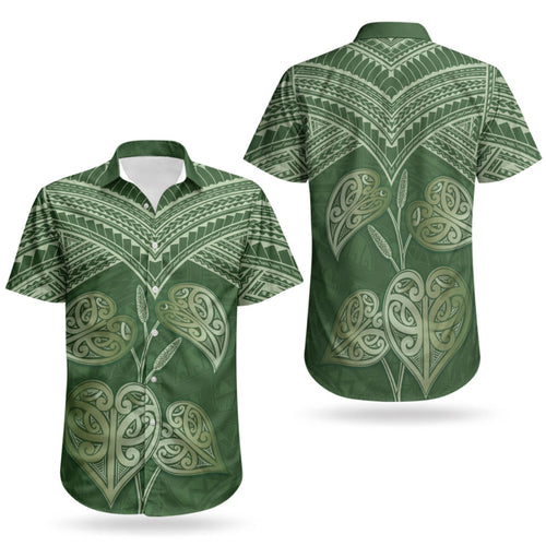 Green New Zealand Kawakawa Maori Ngaru Couples Matching Mermaid Dress and Hawaiian Shirt