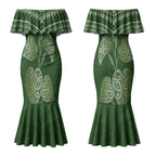 Green New Zealand Kawakawa Maori Ngaru Couples Matching Mermaid Dress and Hawaiian Shirt