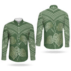 Green New Zealand Kawakawa Maori Ngaru Couples Matching Off Shoulder Short Dress and Long Sleeve Button Shirt