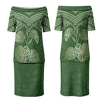 Green New Zealand Kawakawa Maori Ngaru Couples Matching Puletasi and Hawaiian Shirt