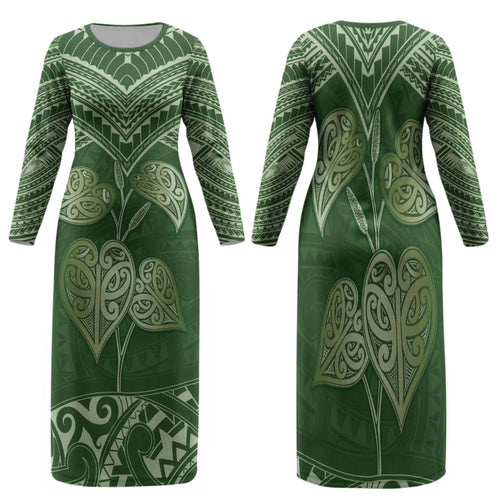 Green New Zealand Kawakawa Maori Ngaru Family Matching Long Sleeve Bodycon Dress and Hawaiian Shirt
