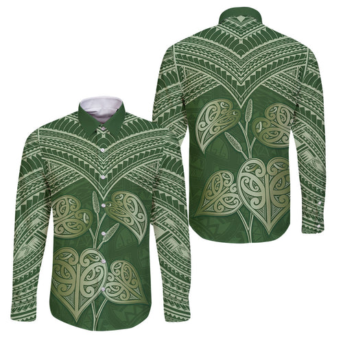 Green New Zealand Kawakawa Maori Ngaru Family Matching Long Sleeve Bodycon Dress and Hawaiian Shirt
