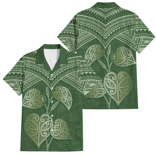 Green New Zealand Kawakawa Maori Ngaru Family Matching Mermaid Dress and Hawaiian Shirt