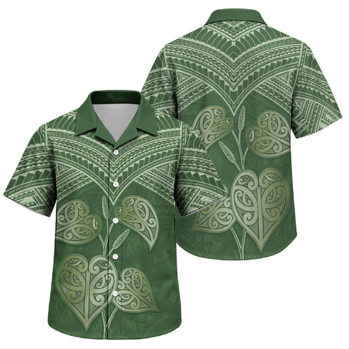 Green New Zealand Kawakawa Maori Ngaru Family Matching Off Shoulder Maxi Dress and Hawaiian Shirt
