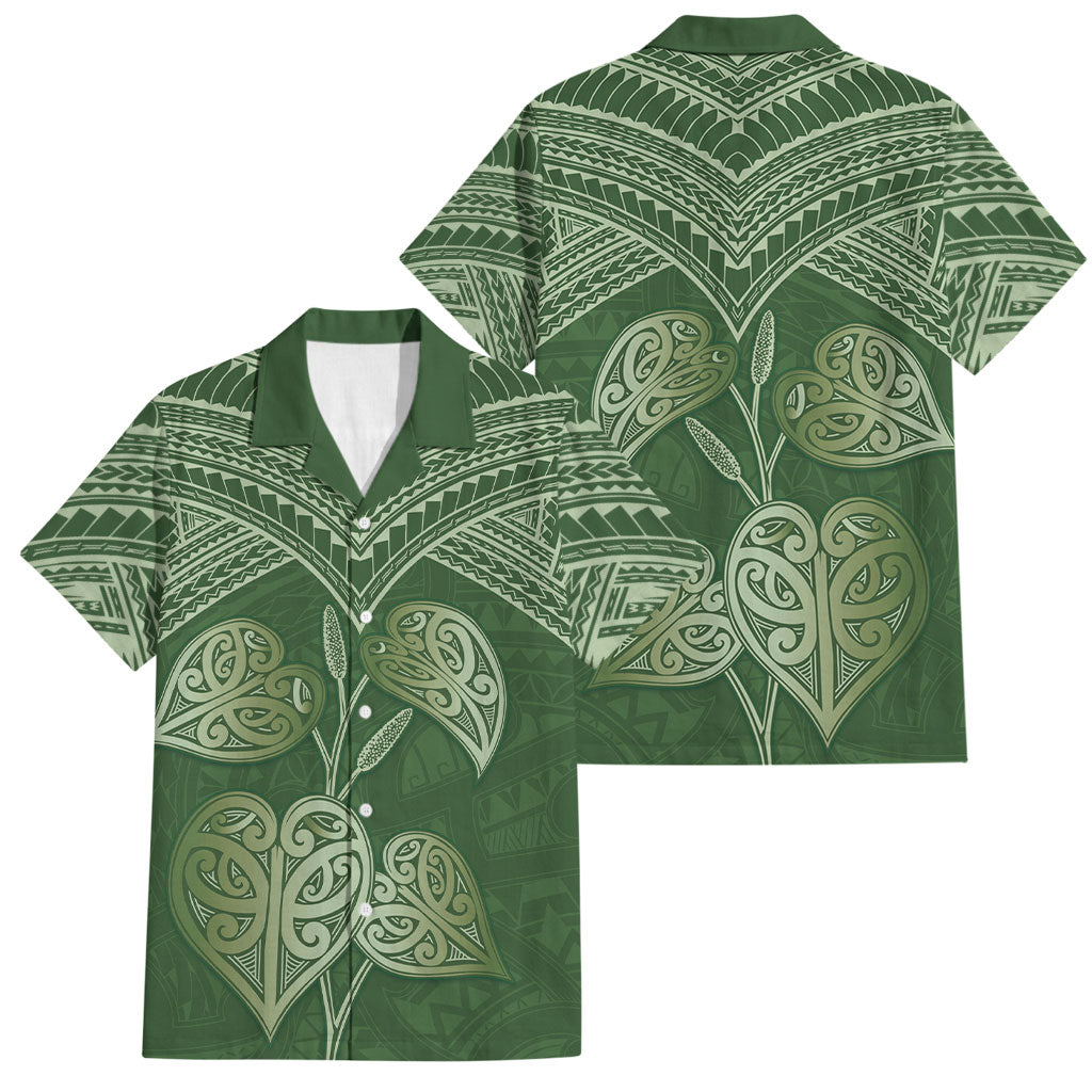 Green New Zealand Kawakawa Maori Ngaru Family Matching Off Shoulder Short Dress and Hawaiian Shirt