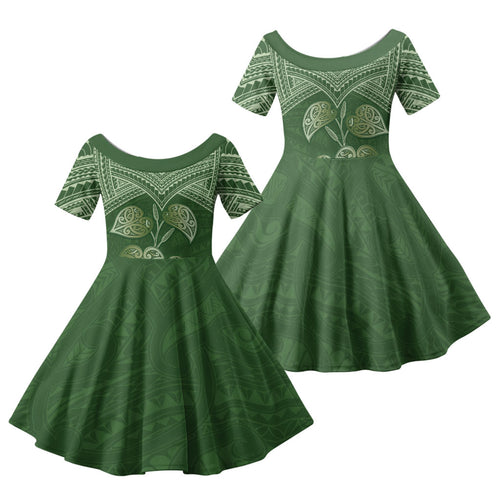 Green New Zealand Kawakawa Maori Ngaru Family Matching Puletasi and Hawaiian Shirt