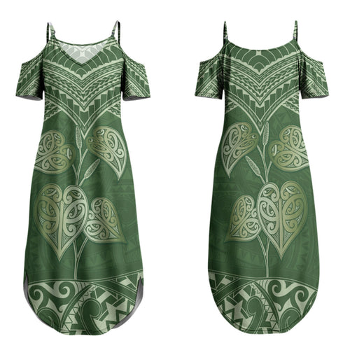 Green New Zealand Kawakawa Maori Ngaru Family Matching Summer Maxi Dress and Hawaiian Shirt