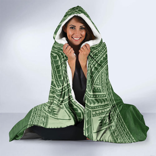 Green New Zealand Kawakawa Maori Ngaru Hooded Blanket