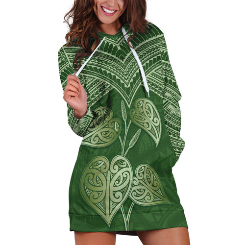 Green New Zealand Kawakawa Maori Ngaru Hoodie Dress