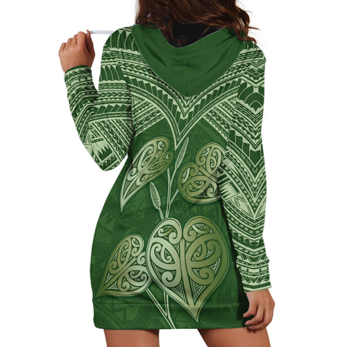 Green New Zealand Kawakawa Maori Ngaru Hoodie Dress