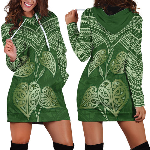 Green New Zealand Kawakawa Maori Ngaru Hoodie Dress