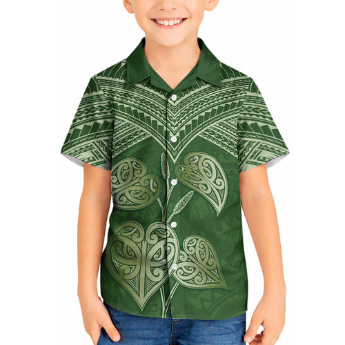 Green New Zealand Kawakawa Maori Ngaru Kid Hawaiian Shirt