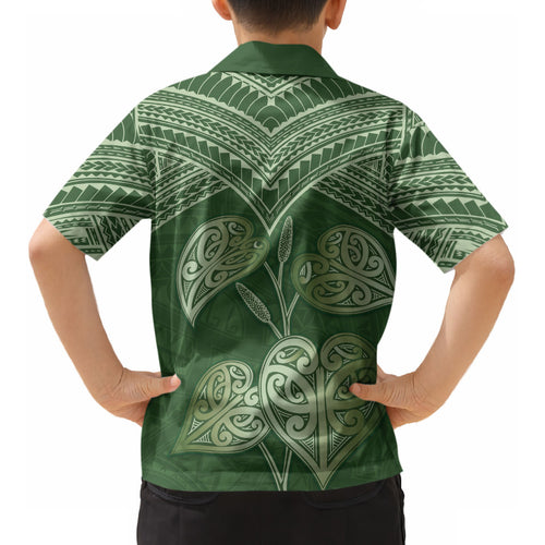Green New Zealand Kawakawa Maori Ngaru Kid Hawaiian Shirt