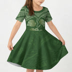 Green New Zealand Kawakawa Maori Ngaru Kid Short Sleeve Dress