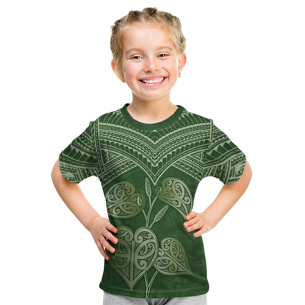 Green New Zealand Kawakawa Maori Ngaru Kid T Shirt