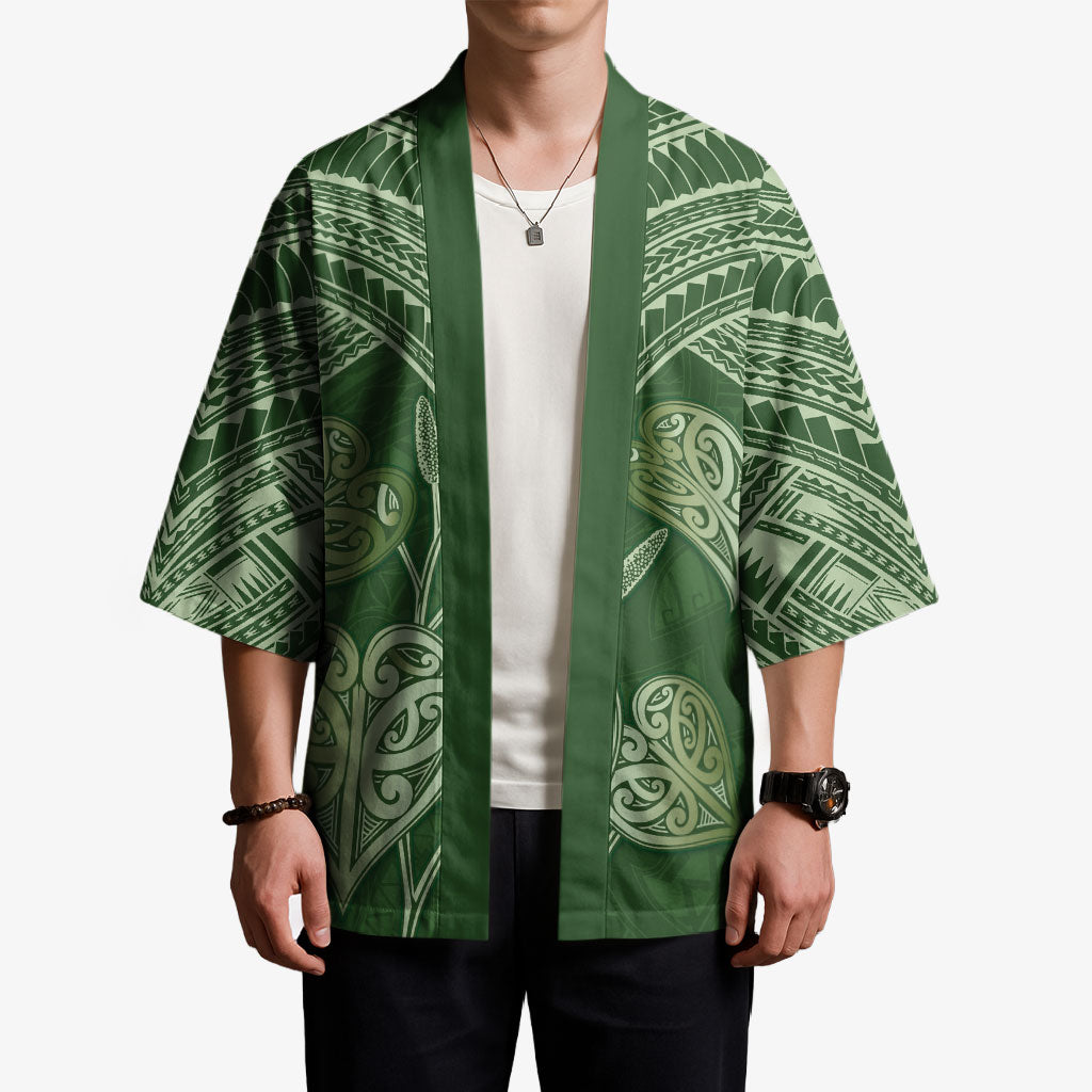 Green New Zealand Kawakawa Maori Ngaru Kimono