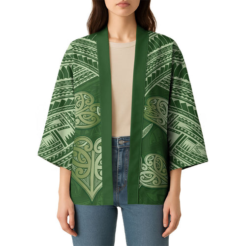 Green New Zealand Kawakawa Maori Ngaru Kimono