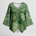 Green New Zealand Kawakawa Maori Ngaru Kimono Sleeve Blouse