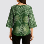 Green New Zealand Kawakawa Maori Ngaru Kimono Sleeve Blouse