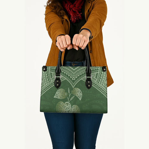 Green New Zealand Kawakawa Maori Ngaru Leather Bag