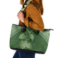 Green New Zealand Kawakawa Maori Ngaru Leather Tote Bag