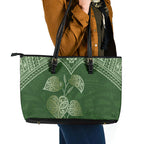 Green New Zealand Kawakawa Maori Ngaru Leather Tote Bag