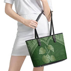 Green New Zealand Kawakawa Maori Ngaru Leather Tote Bag