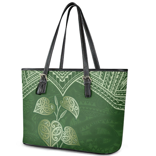 Green New Zealand Kawakawa Maori Ngaru Leather Tote Bag