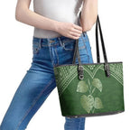 Green New Zealand Kawakawa Maori Ngaru Leather Tote Bag