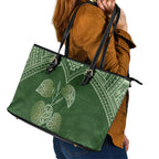 Green New Zealand Kawakawa Maori Ngaru Leather Tote Bag