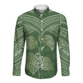 Green New Zealand Kawakawa Maori Ngaru Long Sleeve Button Shirt