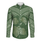Green New Zealand Kawakawa Maori Ngaru Long Sleeve Button Shirt