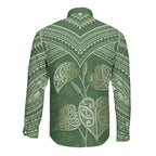 Green New Zealand Kawakawa Maori Ngaru Long Sleeve Button Shirt
