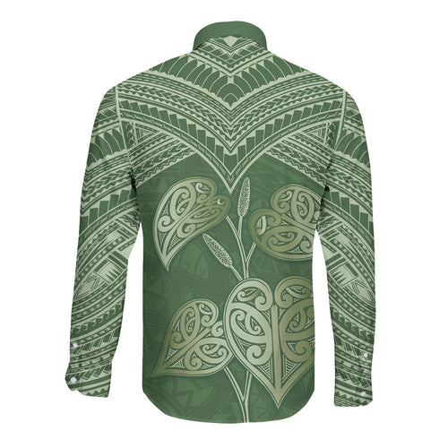 Green New Zealand Kawakawa Maori Ngaru Long Sleeve Button Shirt