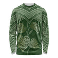 Green New Zealand Kawakawa Maori Ngaru Long Sleeve Shirt