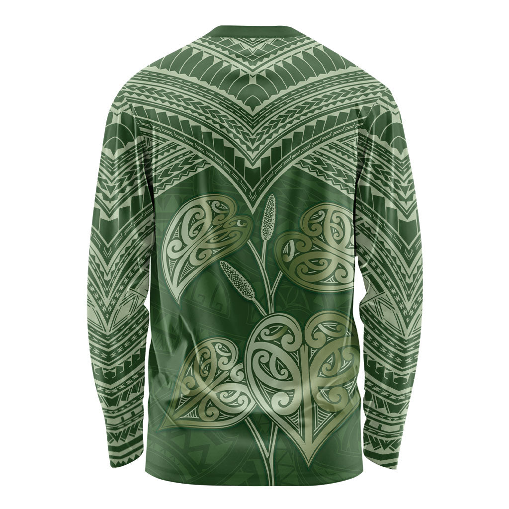 Green New Zealand Kawakawa Maori Ngaru Long Sleeve Shirt