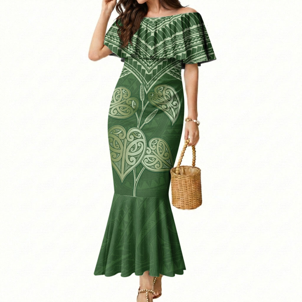 Green New Zealand Kawakawa Maori Ngaru Mermaid Dress